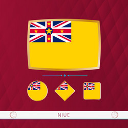 Set of niue flags with gold frame for use vector