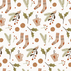 retro seamless pattern with fir tree branches vector image