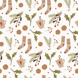 Retro seamless pattern with fir tree branches vector