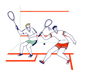 sportsmen playing squash male characters sports vector