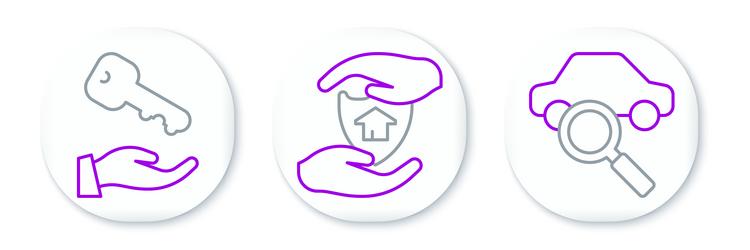 set line car sharing house key and with shield vector image