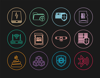 set line bluetooth connected server with shield vector image