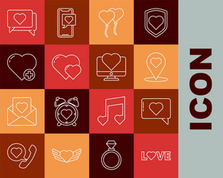 Set line love text like and heart map pointer vector