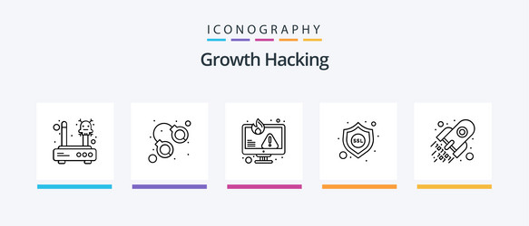 Hacking line 5 icon pack including error rocket vector
