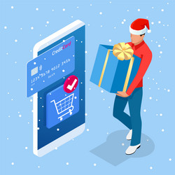 Isometric christmas online shopping and winter vector