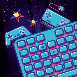 Video game with keyboard and controls retro style vector