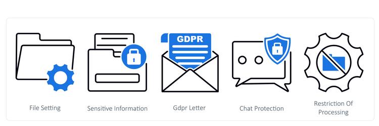 a set of 5 gdpr icons as file setting sensitive vector image
