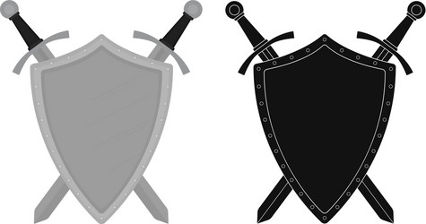 Two crossed swords steel shield emblem color vector