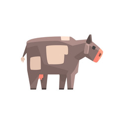 Toy simple geometric farm grey cow browsing funny vector