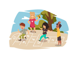 child play hopscotch activity game outside vector