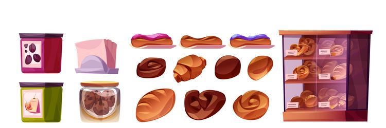Bakery shop interior with cake donut and bread Vector Image