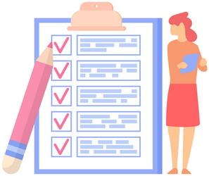 female office worker check checklist mark vector