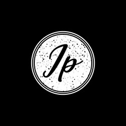 i p initial handwriting in black and white circle vector image