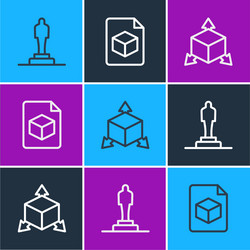Set line 3d printer model isometric cube and file vector