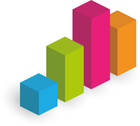 Bar chart 4 columns 3d isometric colorful vector