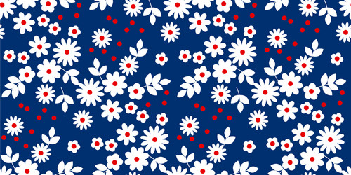 blue and red naive flowers seamless pattern vector