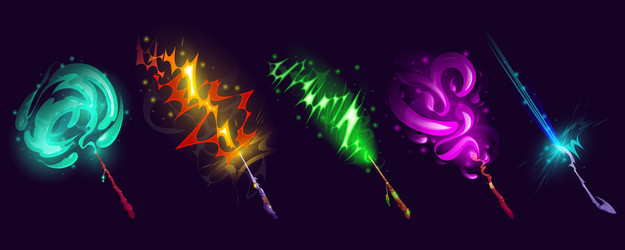 magic wands with light vfx effect wizard sticks vector