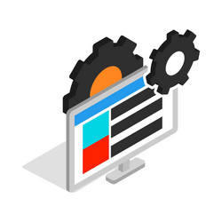 gears and computer monitor icon isometric 3d style vector image
