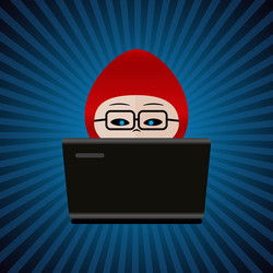 hacker with red cap computer man behind laptop vector image