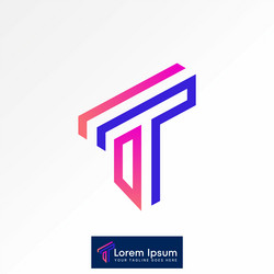 initial t font double line out 3d view to monogram vector image