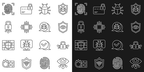 Set line eye scan cyber security shield vector