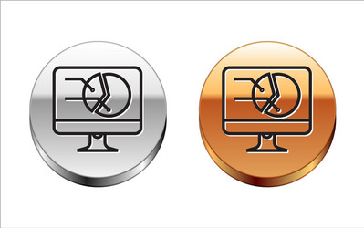 Black line computer monitor with graph chart icon vector