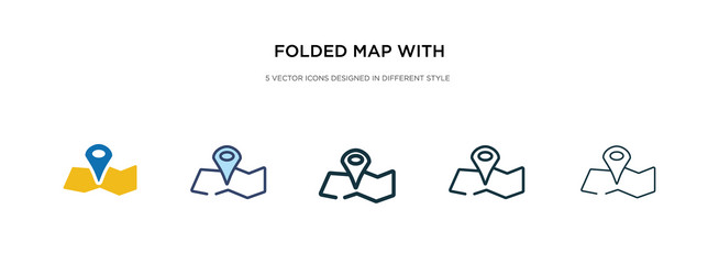 Folded map with position mark icon in different vector