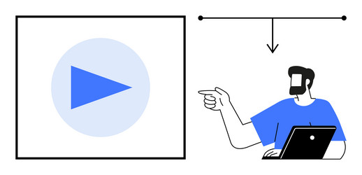 man pointing towards play button on screen vector image