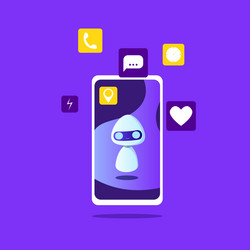 Robot on the screen of phone with icons vector