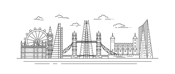 London city black thin line landscape vector