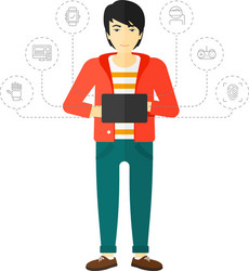 Man holding tablet computer vector