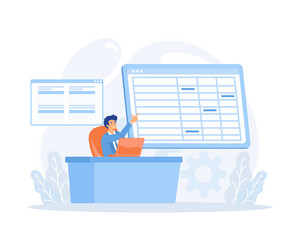 man working with big data and databases making vector image