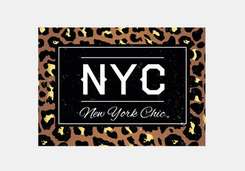 Nyc slogan typography on leopard pattern vector