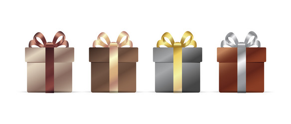 Set realistic gift boxes in shiny metal wraps vector