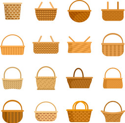 Wicker basket icons set simple style Royalty Free Vector