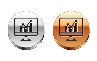 Black line computer monitor with graph chart icon vector