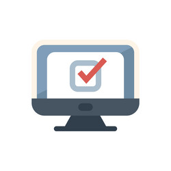 desktop computer displaying checkmark for online vector image