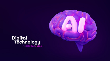 ai brain with glowing neon colors and 3d style vector image