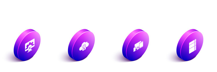 set isometric web development cloud computing vector image