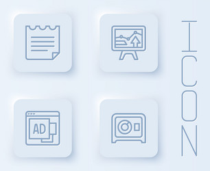 set line notebook monitor with graph chart vector image