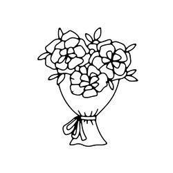 Hand drawn bouquet flowers with bow doodle vector