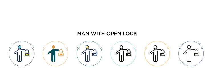 Man with open lock icon in filled thin line vector