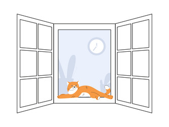 satisfied cat rest on window frame red fluffy vector image