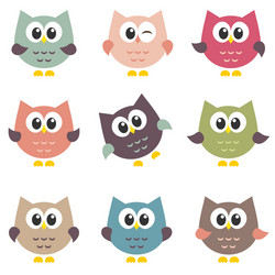 set of cute owls isolated on white background Vector Image