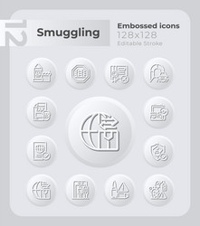 combat smuggling embossed icons set vector