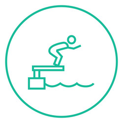 Swimmer jumping from starting block in pool line vector