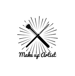 beauty salon badge makeup brushes logo Vector Image