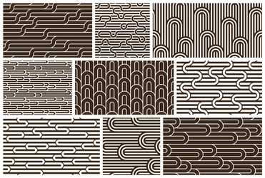 Lined seamless patterns with twisted lines vector