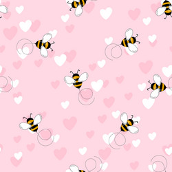 Seamless pattern with bees and hearts on color vector