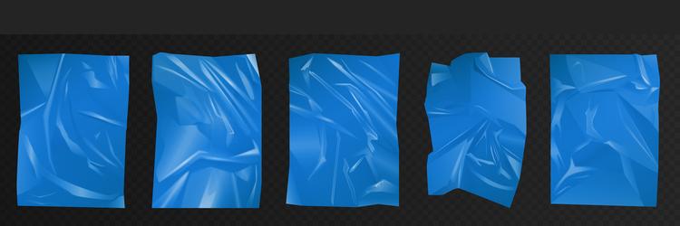 blue crumpled polyethylene film set 3d drapery vector